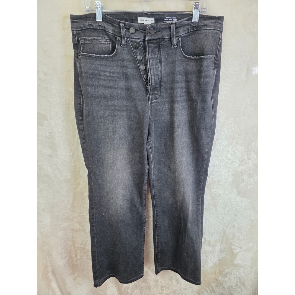 Good American Good Legs Crop Mini Boot Black Mid-Rise Jeans GLCMBL2014B Size 16